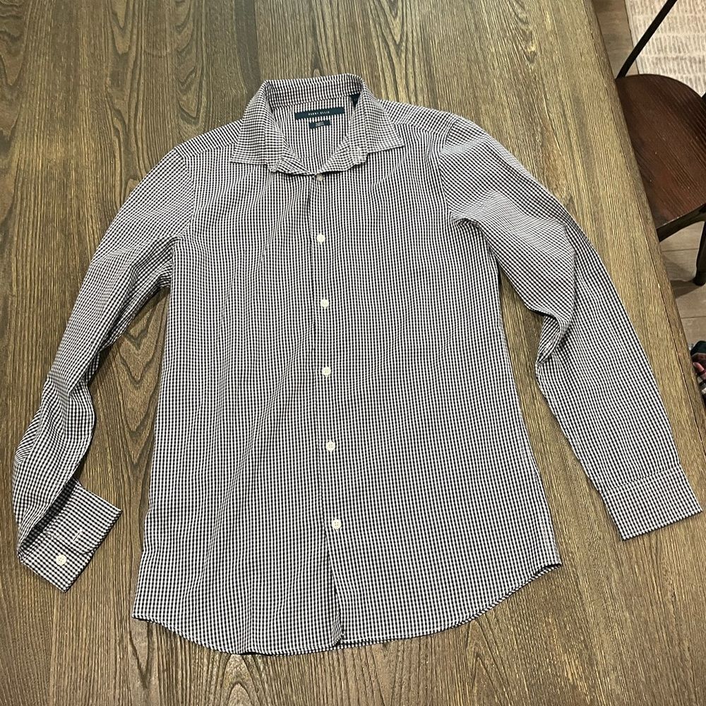 Perry Ellis Mens Shirt Slim Fit Stretch Button Down Plaid Blue White Size S